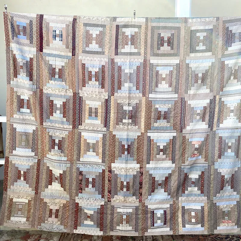 French General Courthouse Steps dessus de quilt ancien coton