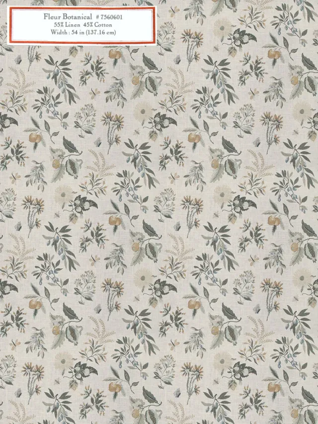 French General Fleur Botanical tissu ameublement La Mer au mètre