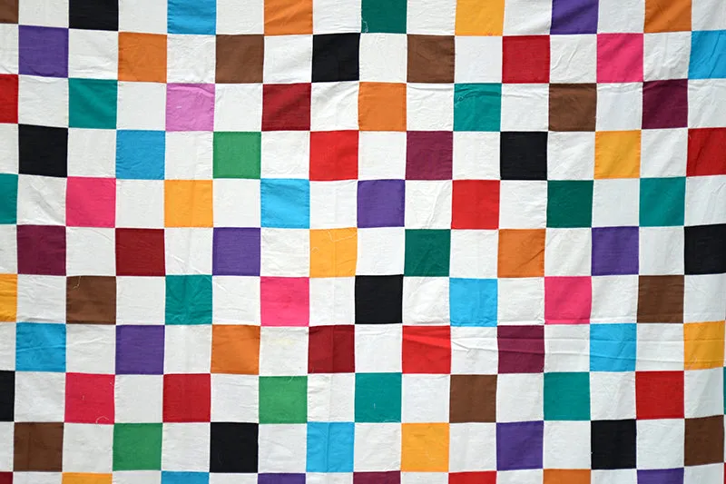 French General Checkerboard dessus de quilt damier vintage 178x203 cm