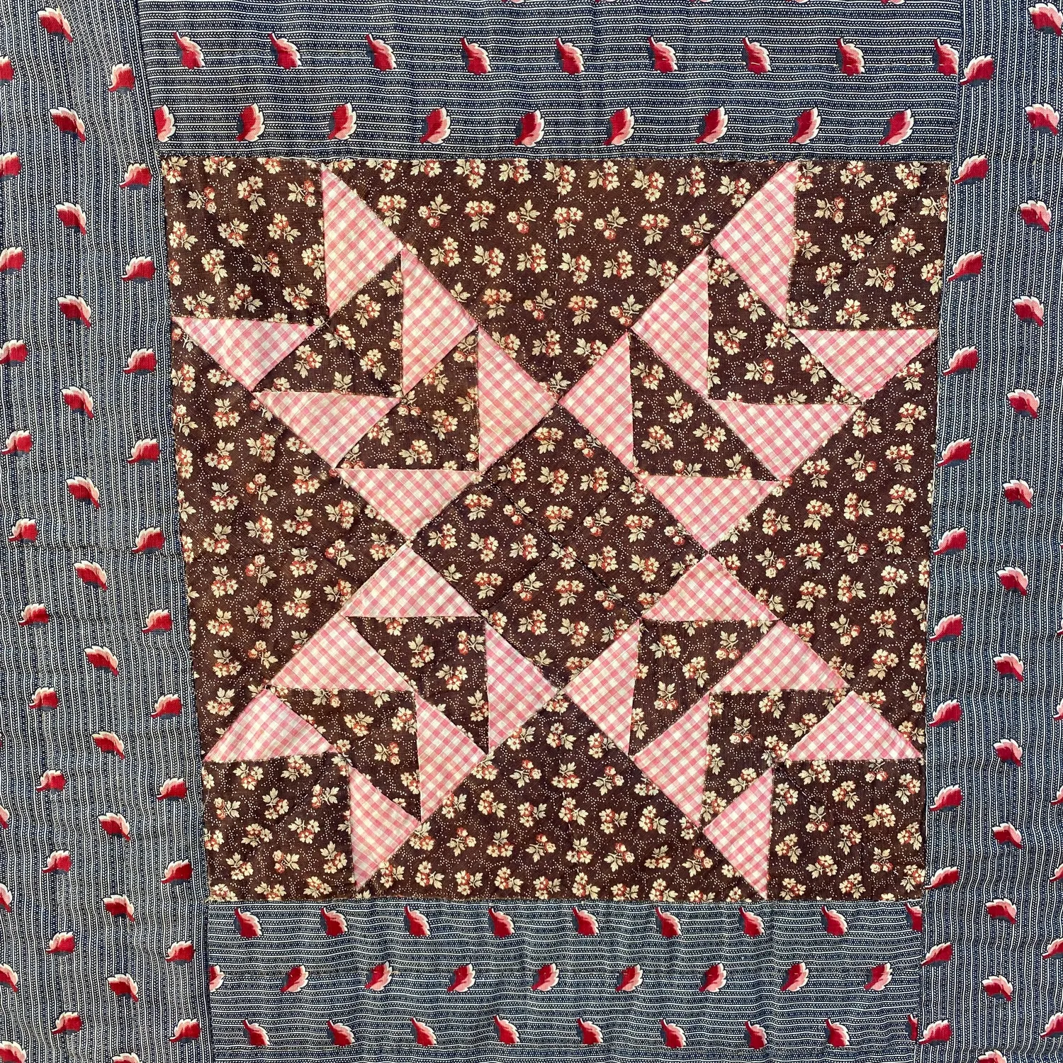 French General Wild Goose Chase quilt ancien 196x218 piécé main