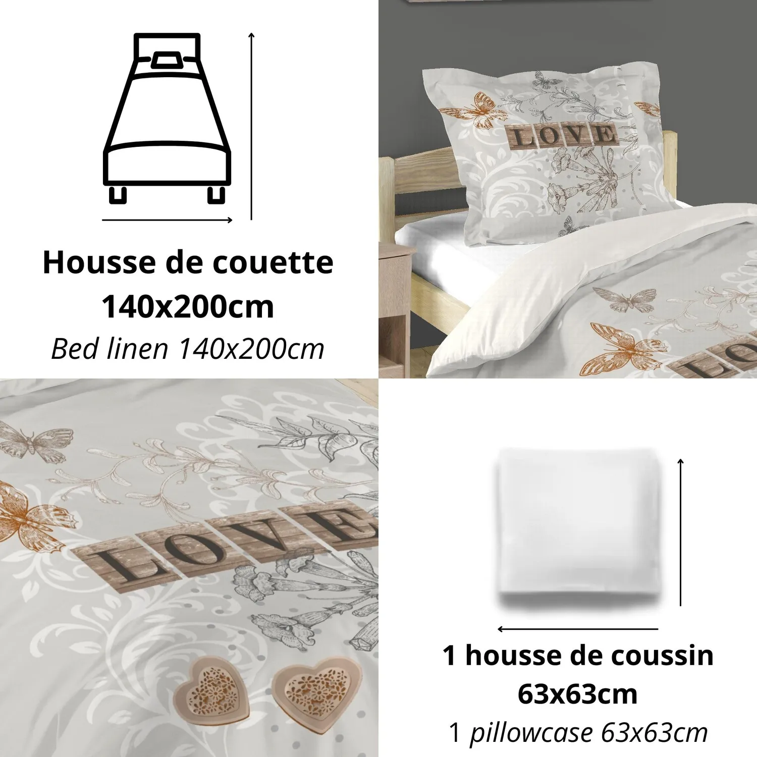Stof Clémence housse de couette 140x200 gris coton enfant