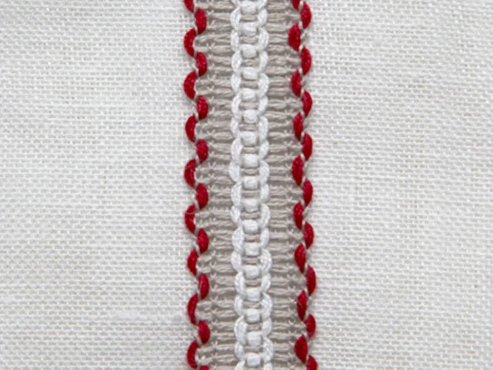 La Croix et La Manière entre-deux bicolore galon rouge lin 2 cm