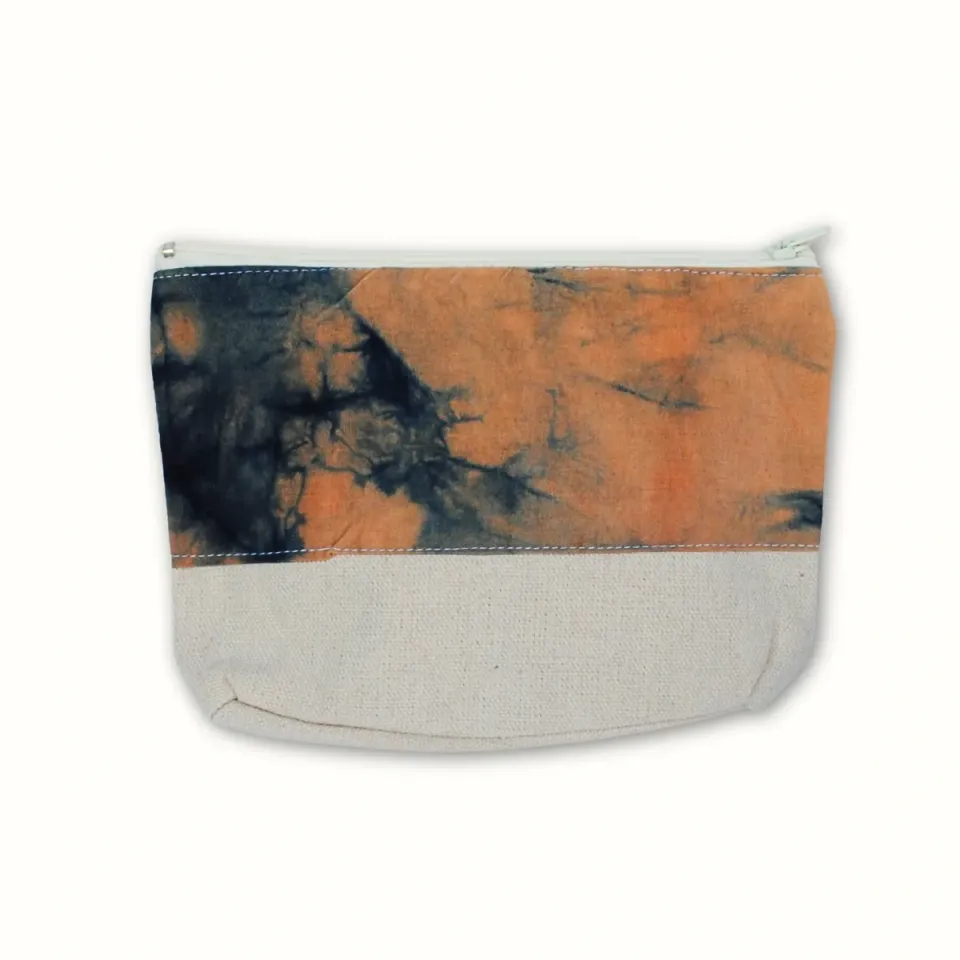 Tribu Indigo pochette shibori bleu coton bio 18x15 cm zip