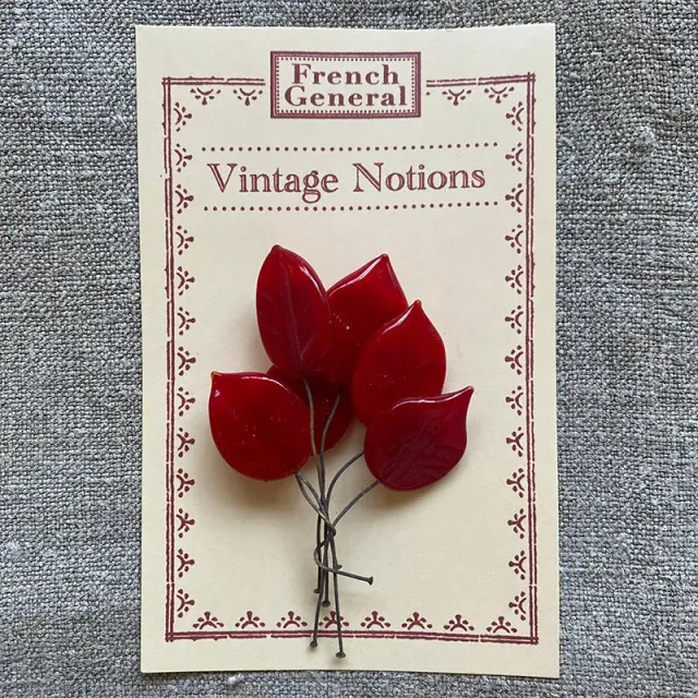 French General feuilles verre rouge bijoux vintage x6 20mm