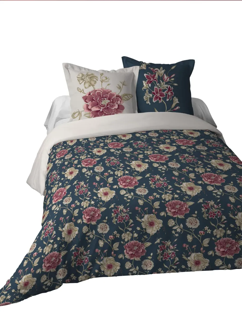 Lovely Casa Flore parure 260x240 cm bleu coton