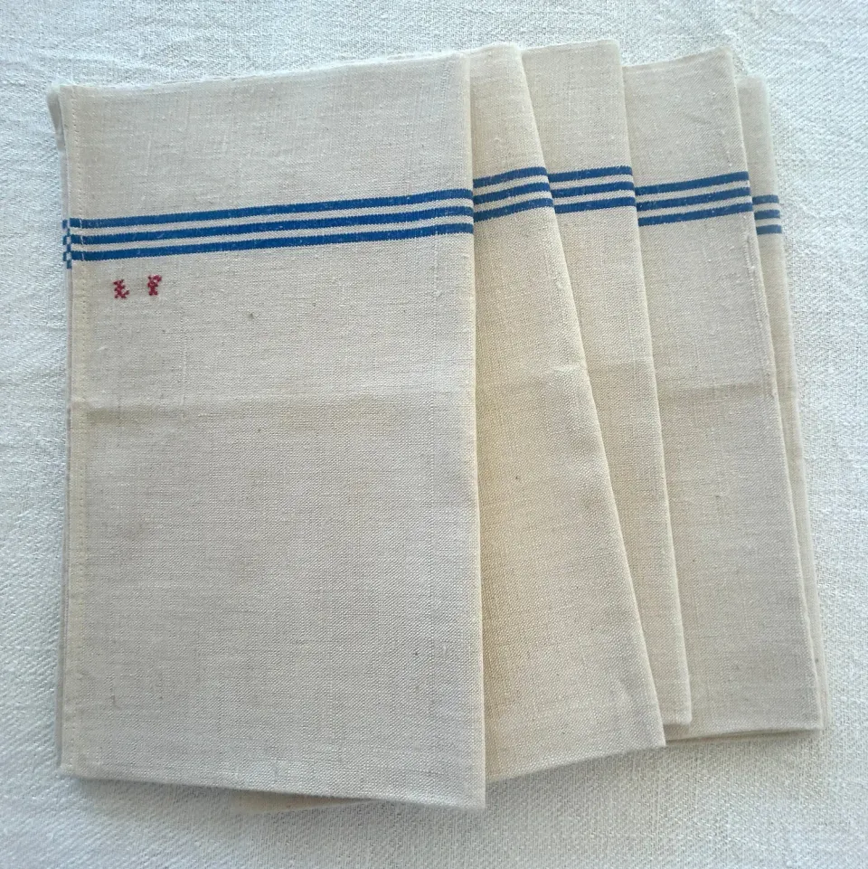 French General Early French Torchons torchon lin LF Monogram rayure bleue