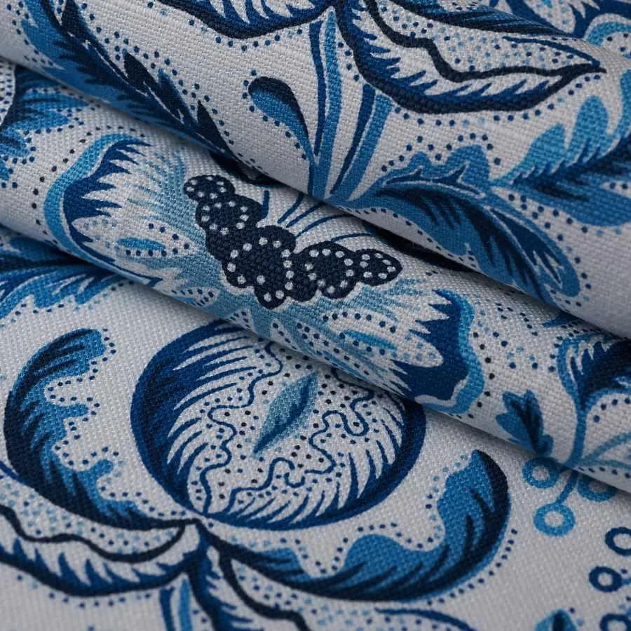 French General Eloise Azure tissu ameublement indigo coton lin