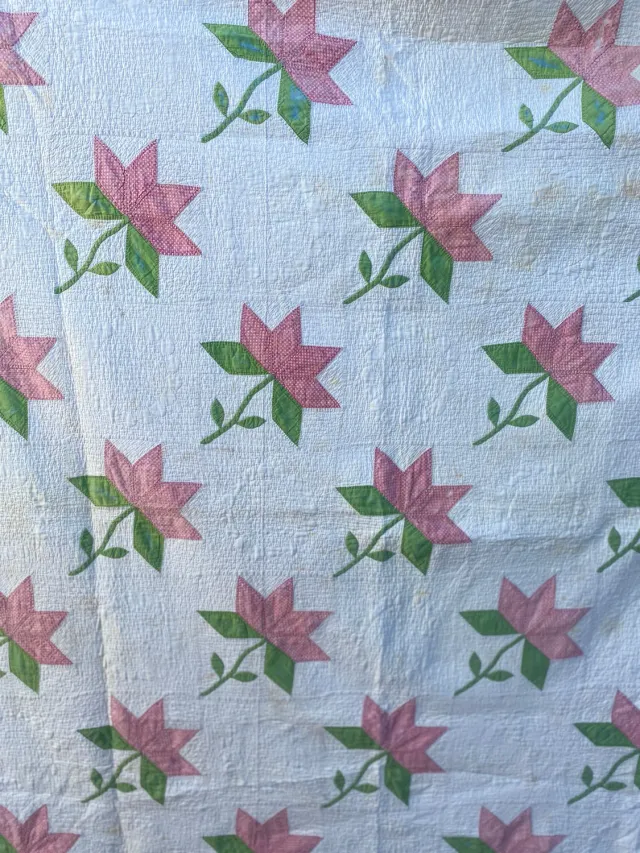 French General quilt ancien Tulip main 188 x 190 cm