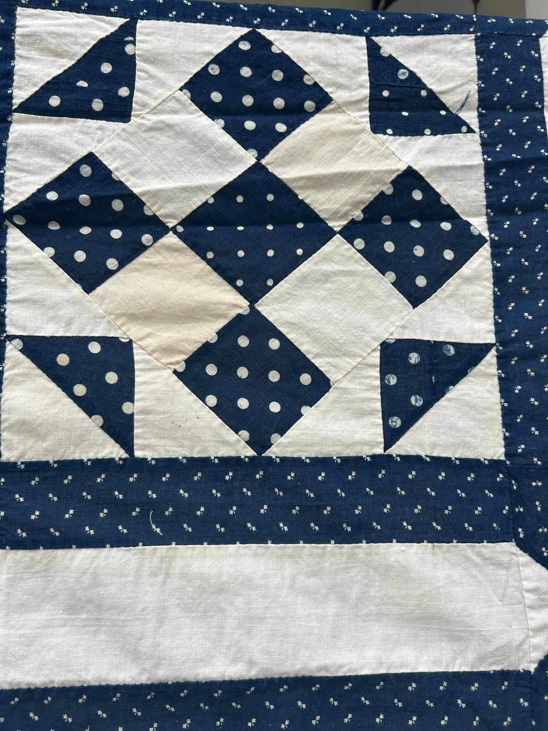 French General Nine Patch dessus quilt indigo ancien 178x224 cm