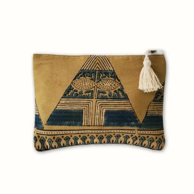 Tribu Indigo block pochette tissu jaune 21x15 zippée