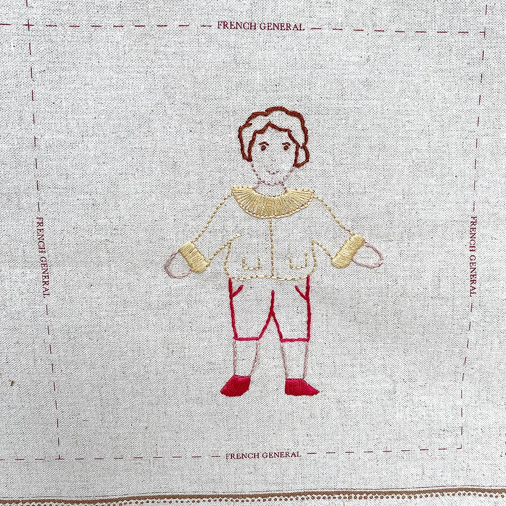French General Joie de Vivre sampler panneau broderie lin