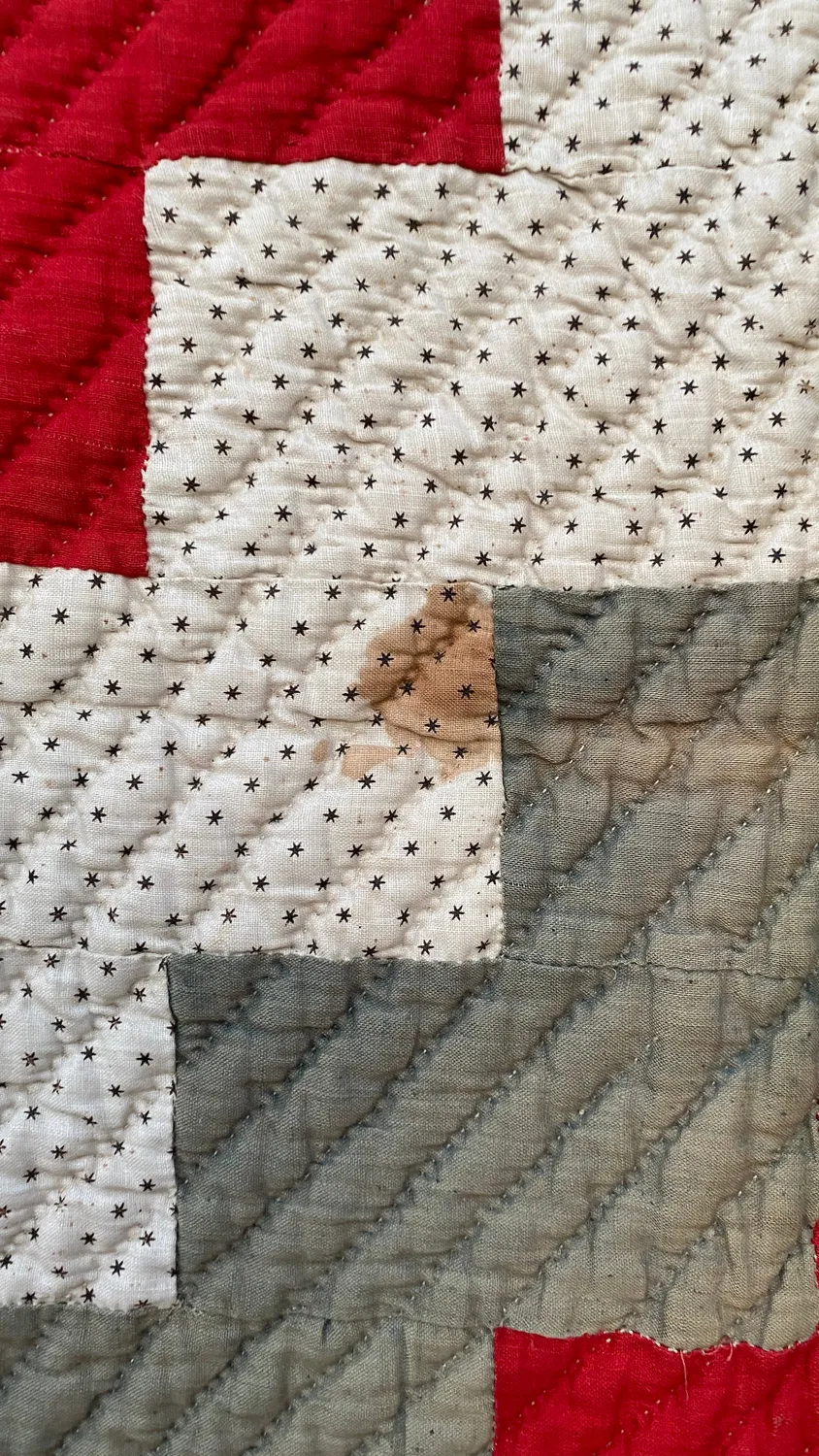 French General Early Streak quilt ancien 183x190 cm cousu main