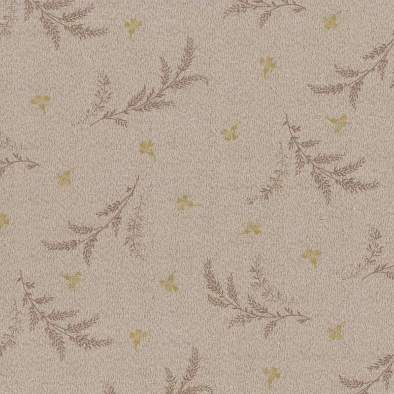 Yoko Saito 2026-05-A12 tissu coton gris fleurs vertes au mètre