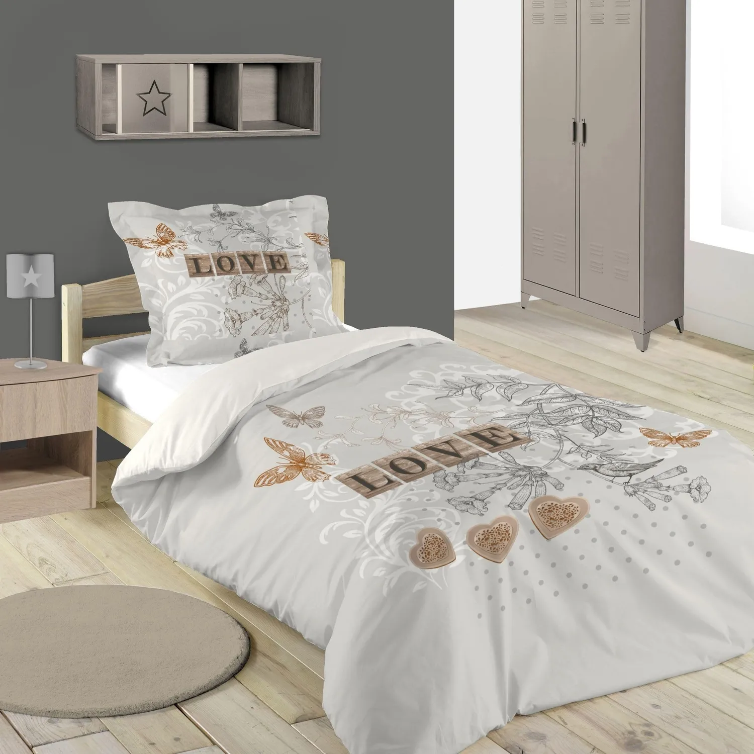 Stof Clémence housse de couette 140x200 gris coton enfant