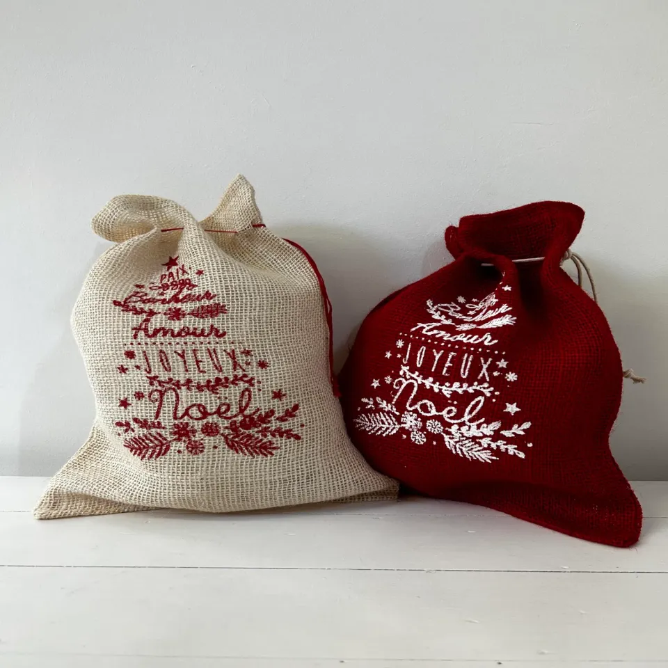 Tissushop sacs cadeau Noël jute 26x38 cm lot 2