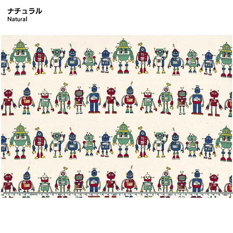 Yoko Saito Many Robots tissu coton au mètre vert