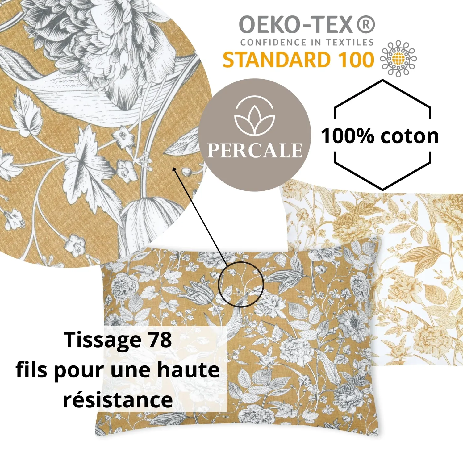 STOF Jacinthe taie 50x70 cm dorée percale de coton