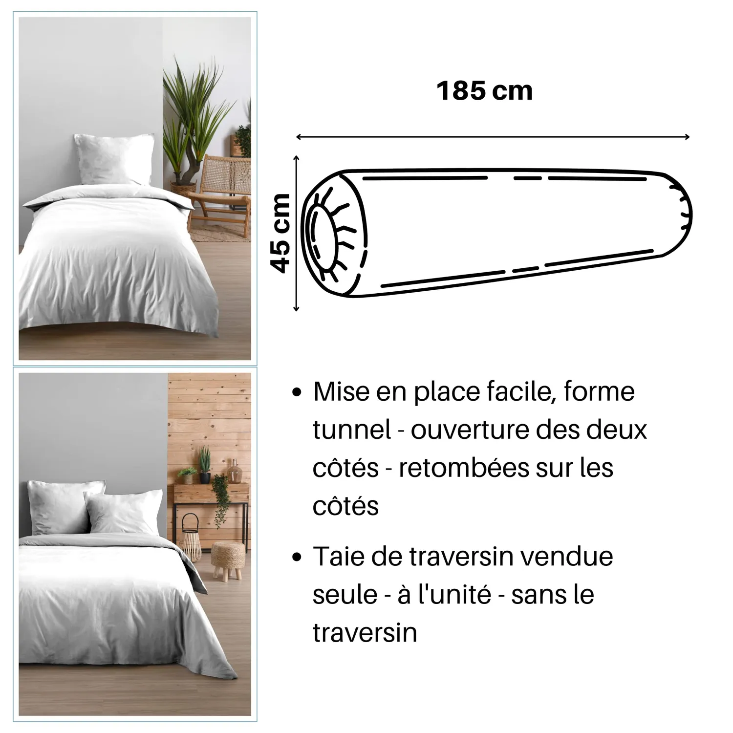 STOF Eden taie de traversin 45x185 blanc coton