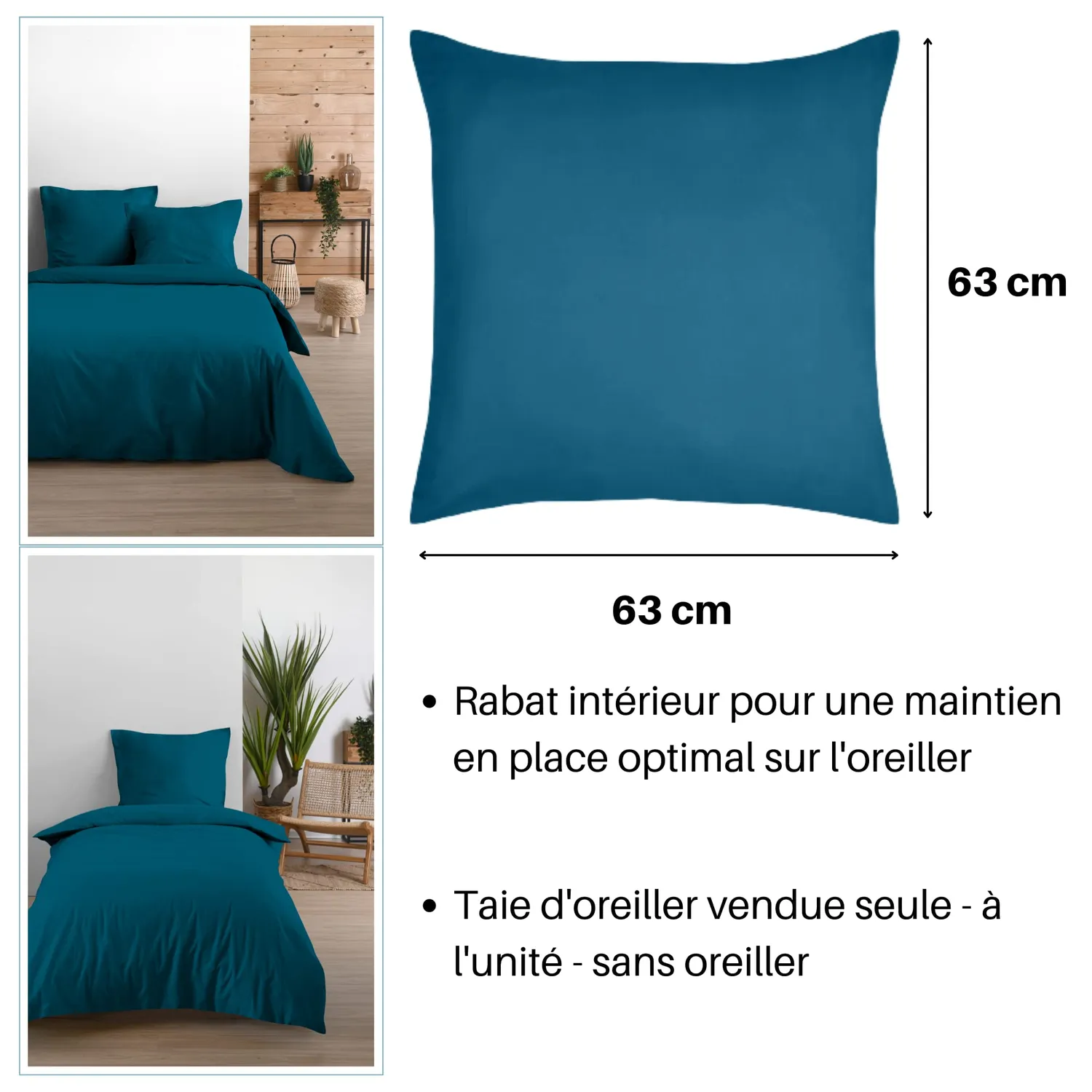 Stof Eden taie oreiller 63x63 cm pétrole coton
