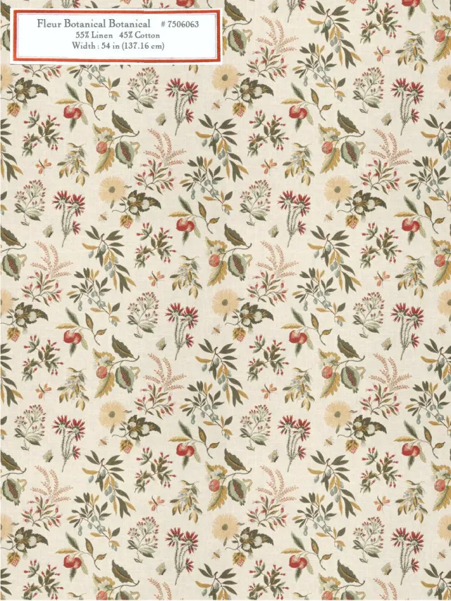 French General Fleur Botanical tissu ameublement au mètre multicolore