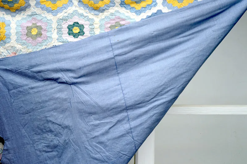 French General Grandmother's Garden quilt ancien bleu jaune