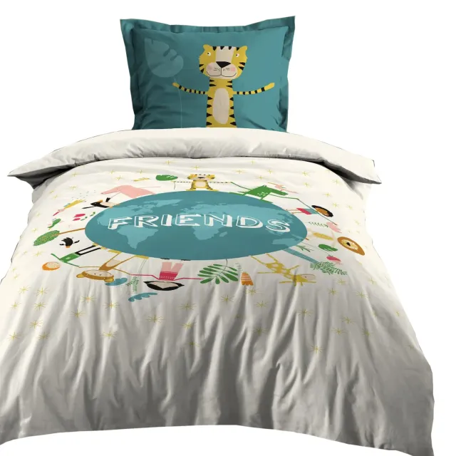 Stof Amis parure housse de couette 140x200 cm bleu coton
