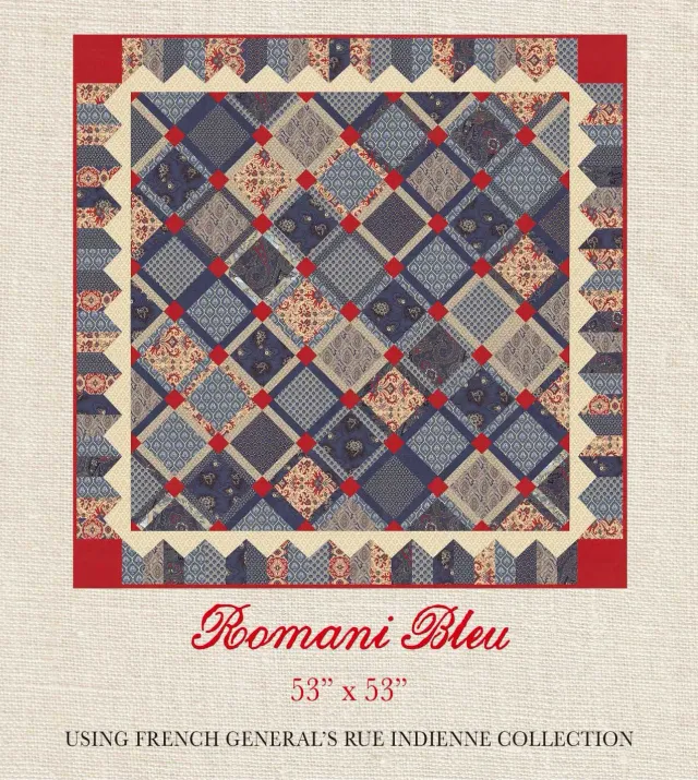 French General Rue Indienne Romani Bleu patron quilt papier 53x53