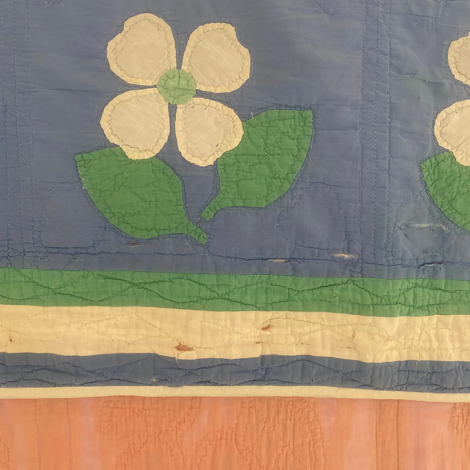 French General Vintage Floral quilt ancien appliqué bleu 231x178 cm