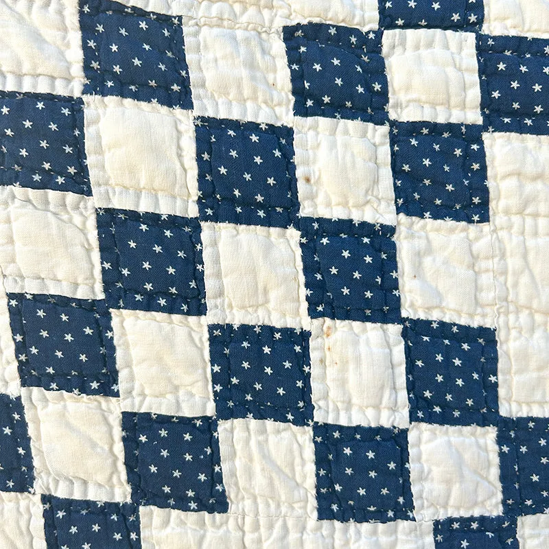 French General Double Irish Chain quilt ancien coton indigo