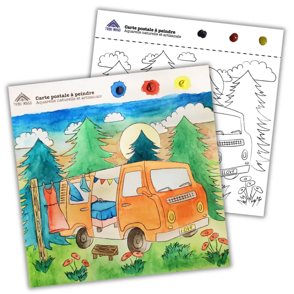 Tribu Indigo Van & Voyage carte DIY à peindre aquarelle
