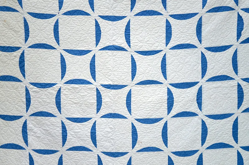 French General Square in a Circle quilt ancien 188x216 bleu