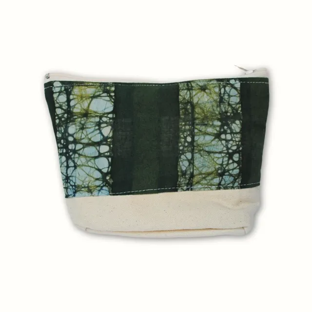 Tribu Indigo Dabu pochette tissu 18×15 verte coton bio