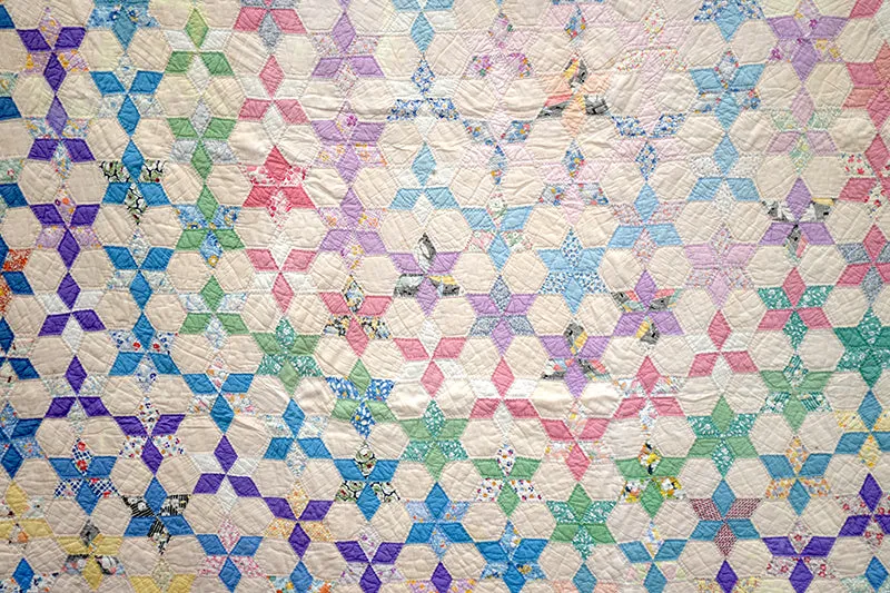 French General Tumbling Star quilt ancien pastel 180 cm main