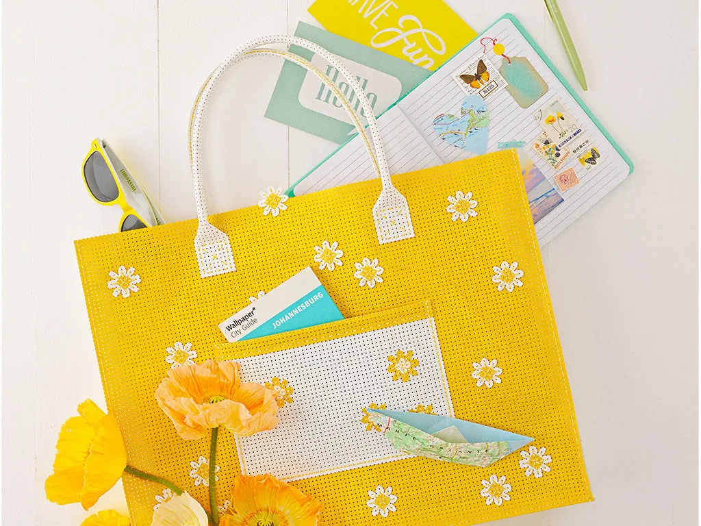 La Croix et La Manière Cabas à fleurs kit vinyle jaune blanc 45x35