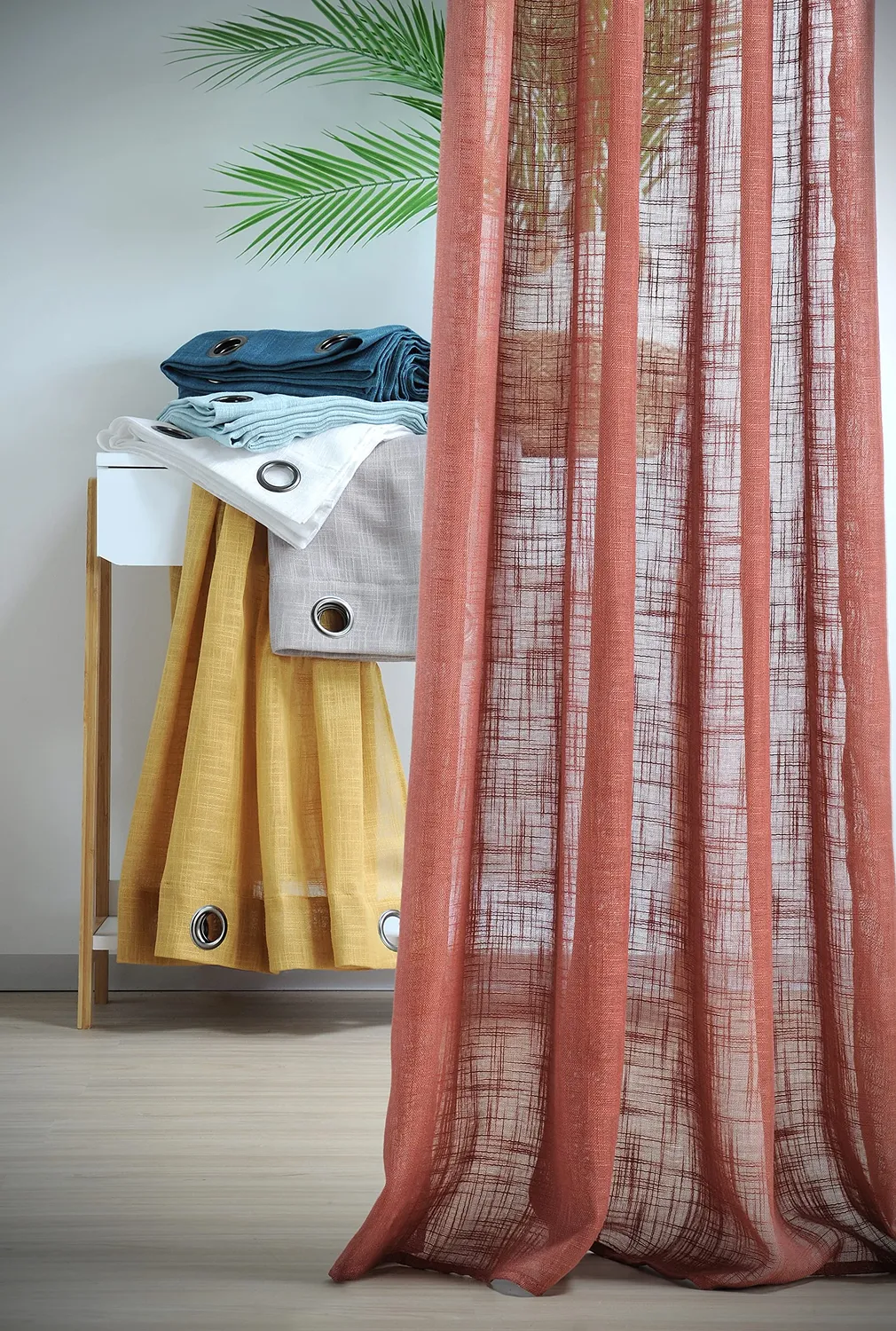 Stof Ontario voile 135x260 terracotta chiné polyester