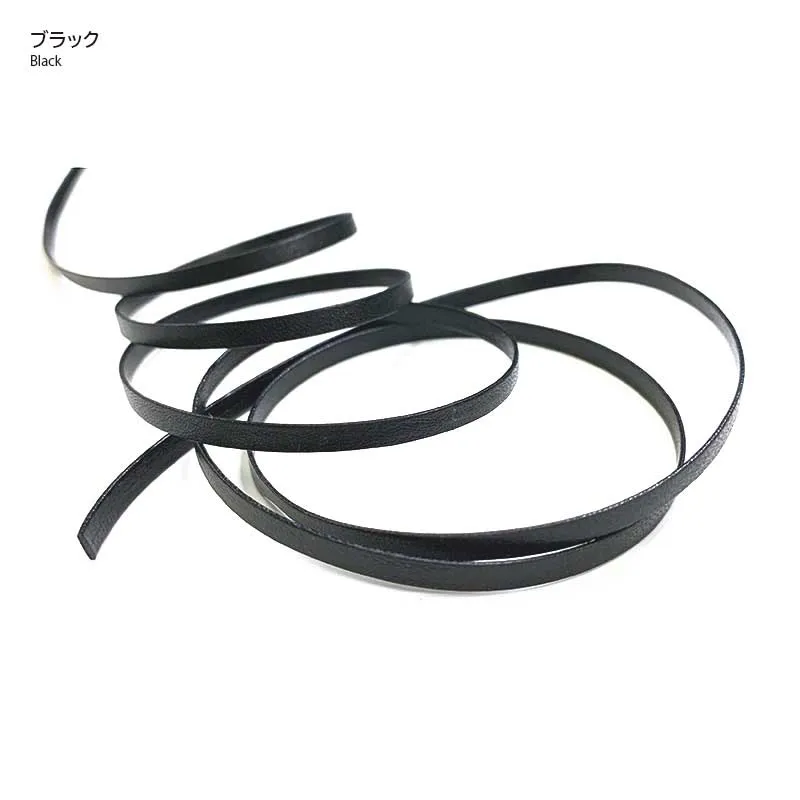 Yoko Saito cordon cuir plat noir 4mm au mètre véritable cuir