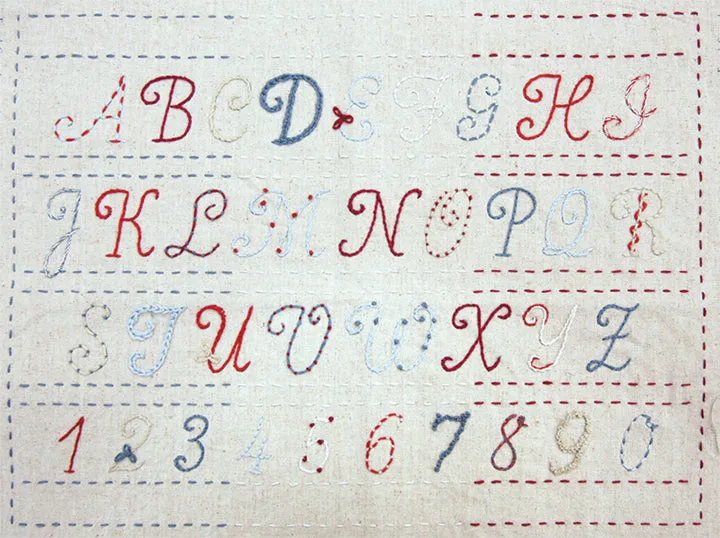 French General Jardin de Fleurs sampler broderie lin bleu 4 pièces