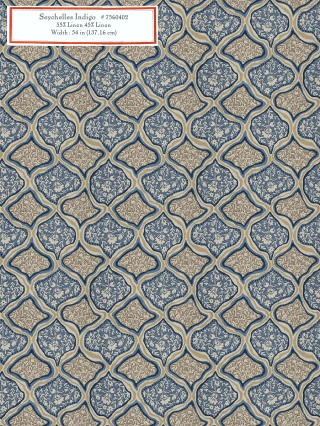French General Seychelles Indigo tissu ameublement au mètre bleu