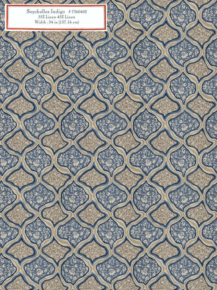 French General Seychelles Indigo tissu ameublement au mètre bleu