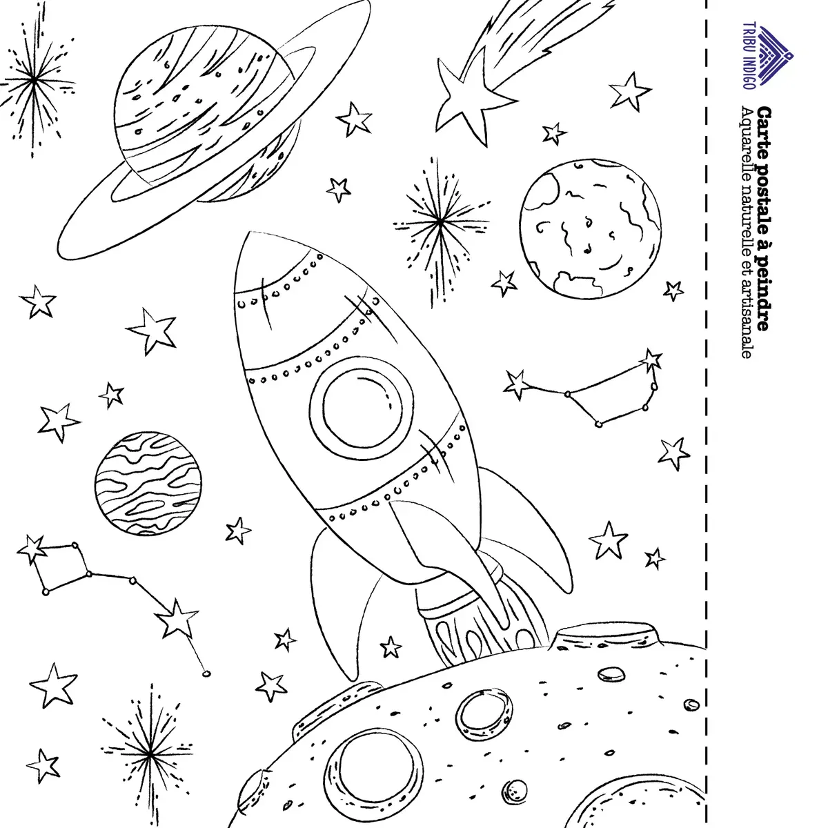 Tribu Indigo Espace carte DIY à peindre fusée + aquarelle