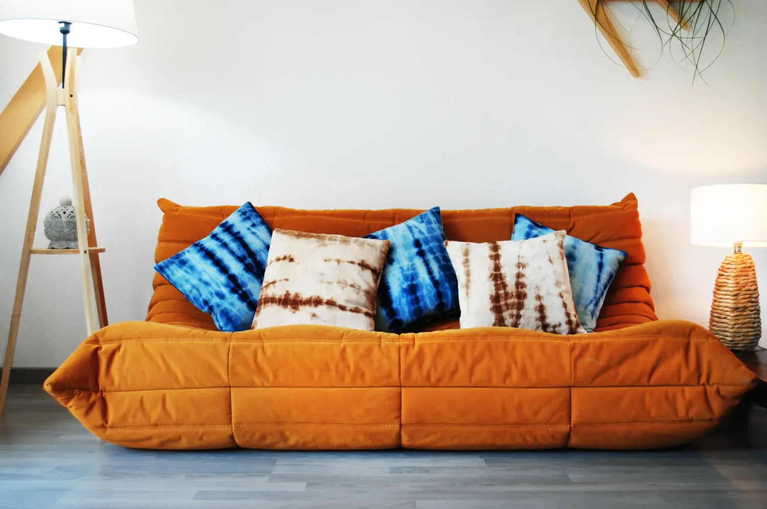 Tribu Indigo shibori coussin déco velours marron 40x40