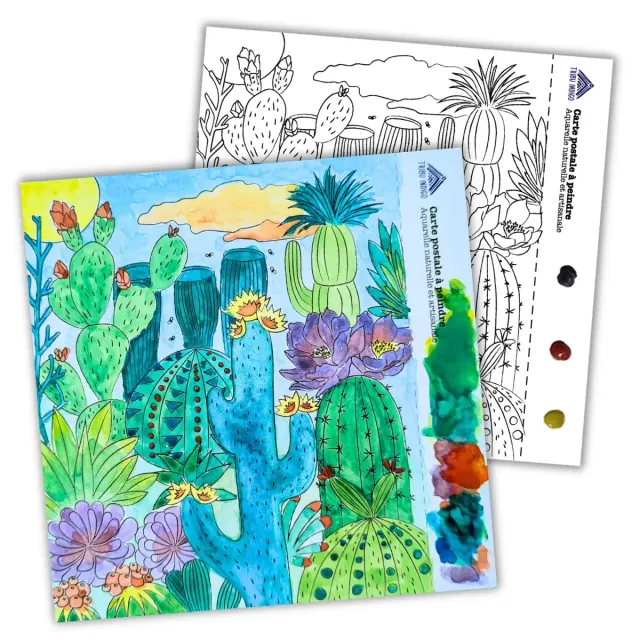 Tribu Indigo carte à peindre cactus DIY aquarelle incluse