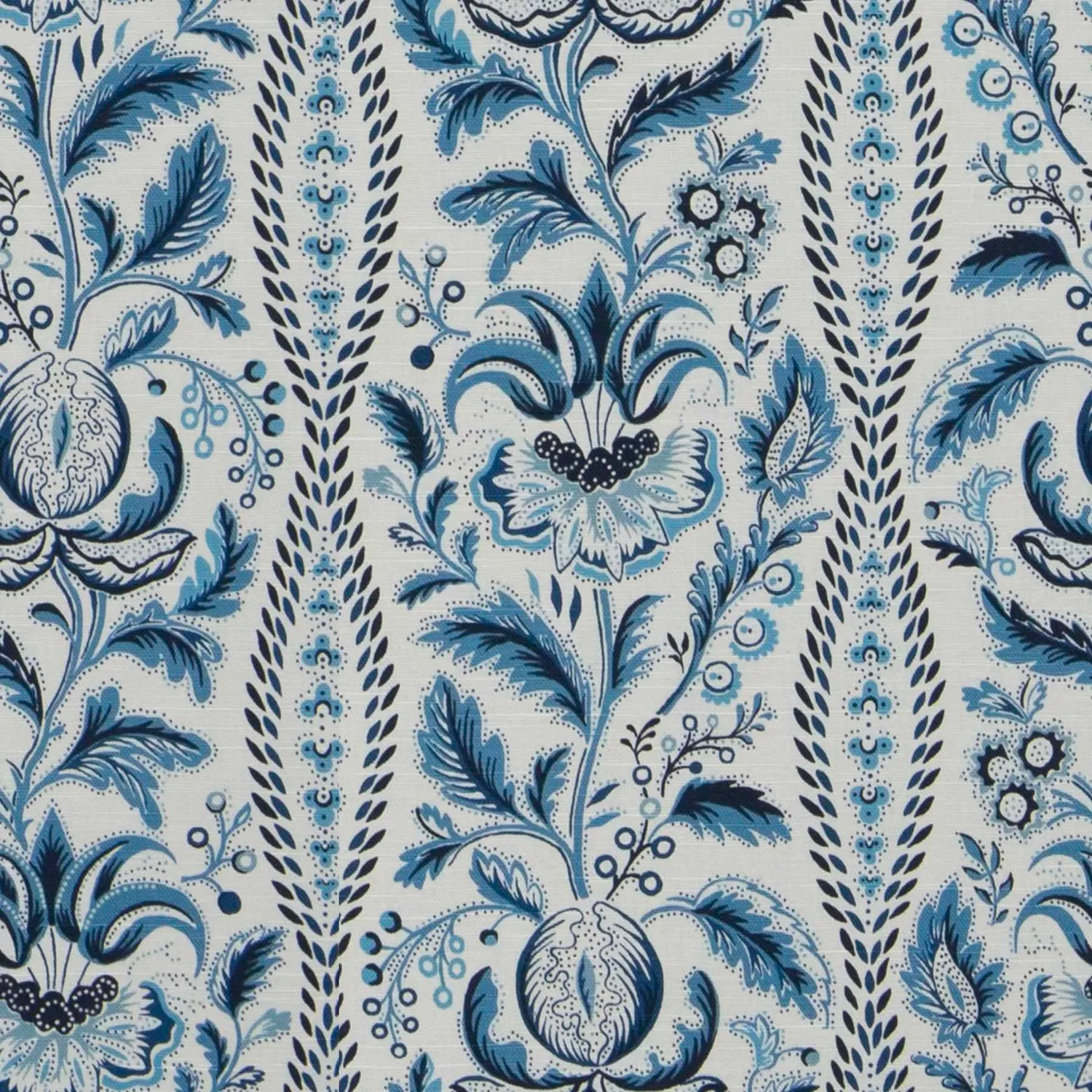 French General Eloise Azure tissu ameublement indigo coton lin