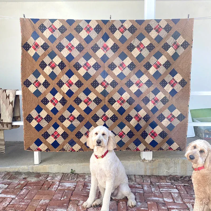 French General Antique Nine Patch quilt ancien 1890