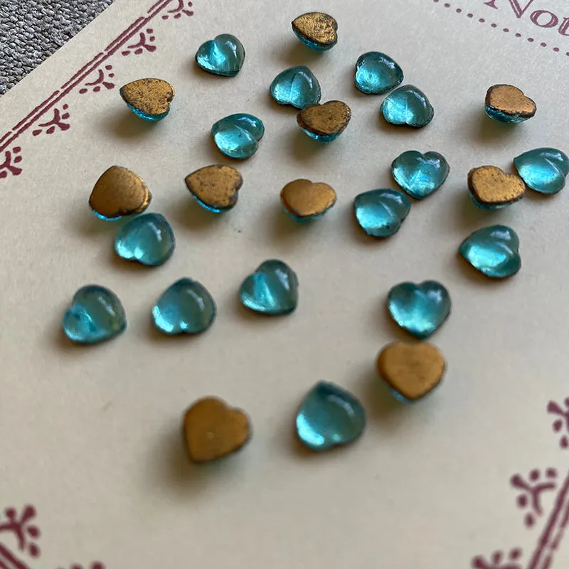 French General Vintage cabochons cœur Aqua 8mm x24 Japon