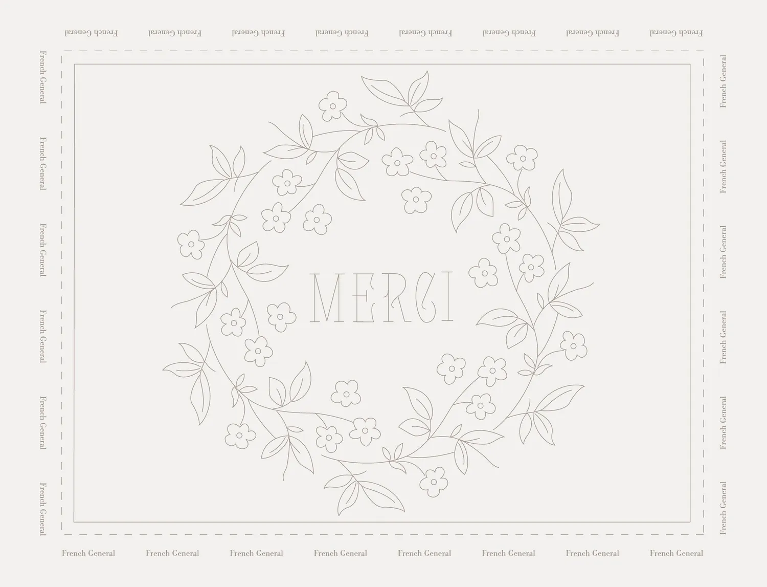 French General Merci sampler toile à broder lin gris