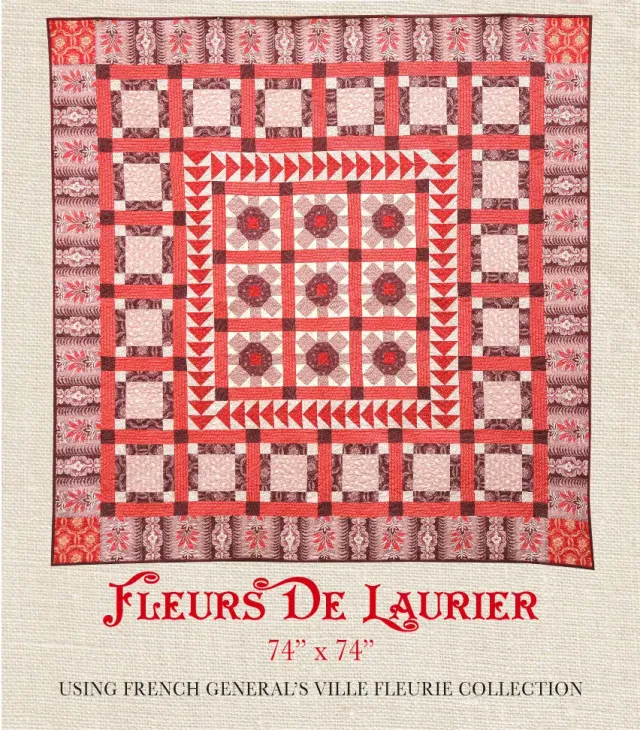 French General Ville Fleurie Laurier patron quilt imprimé