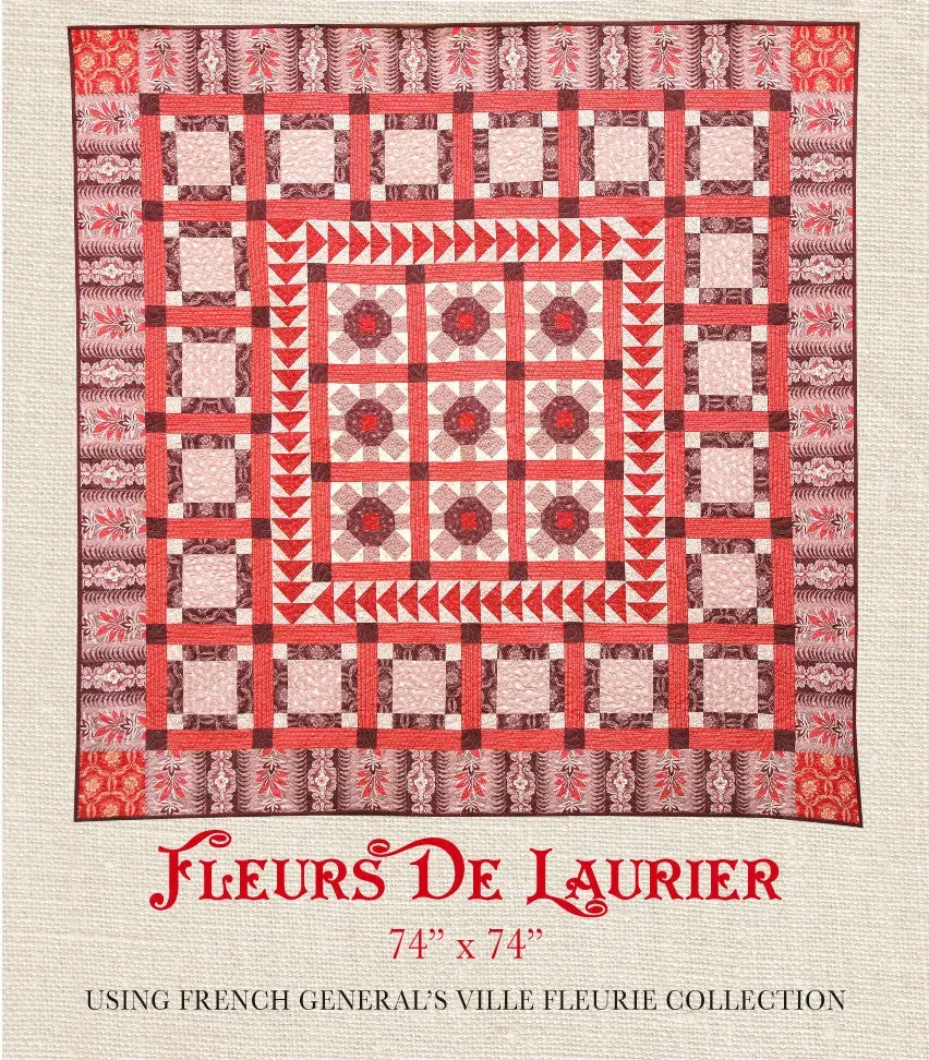French General Ville Fleurie Laurier patron quilt imprimé