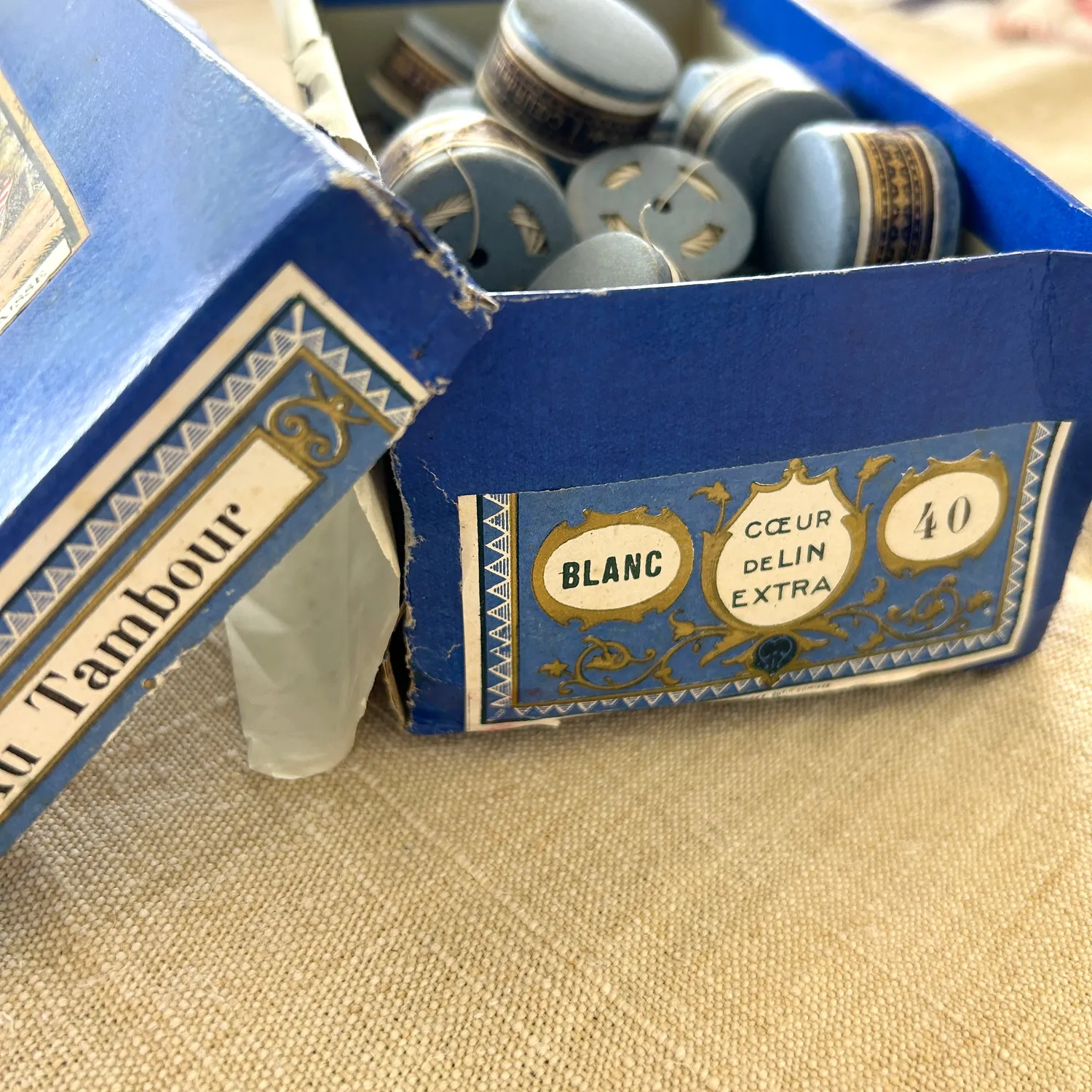 French General Vintage fil de lin ancien bobine atelier