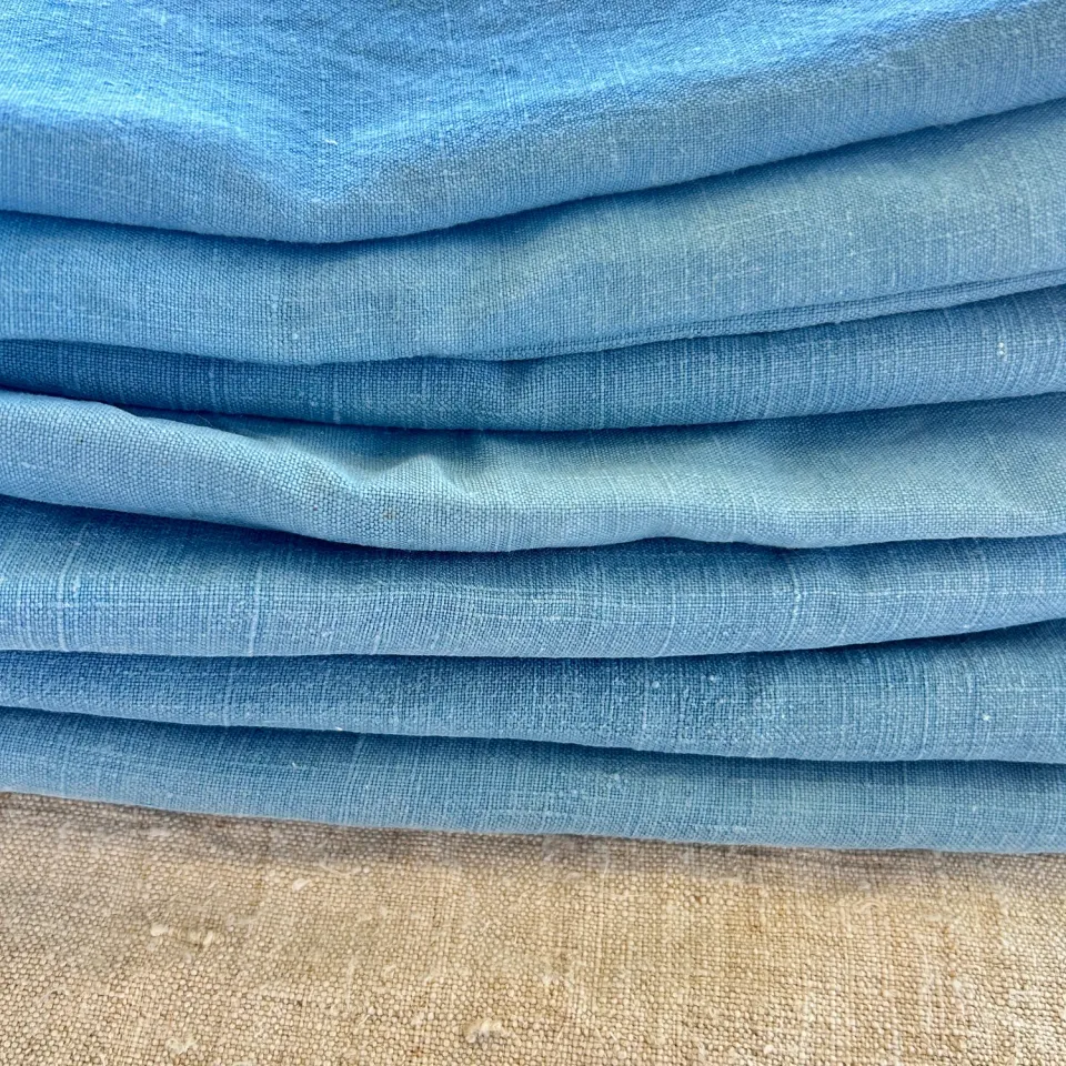 French General Woad Dyed Antique Linen lin ancien bleu guède